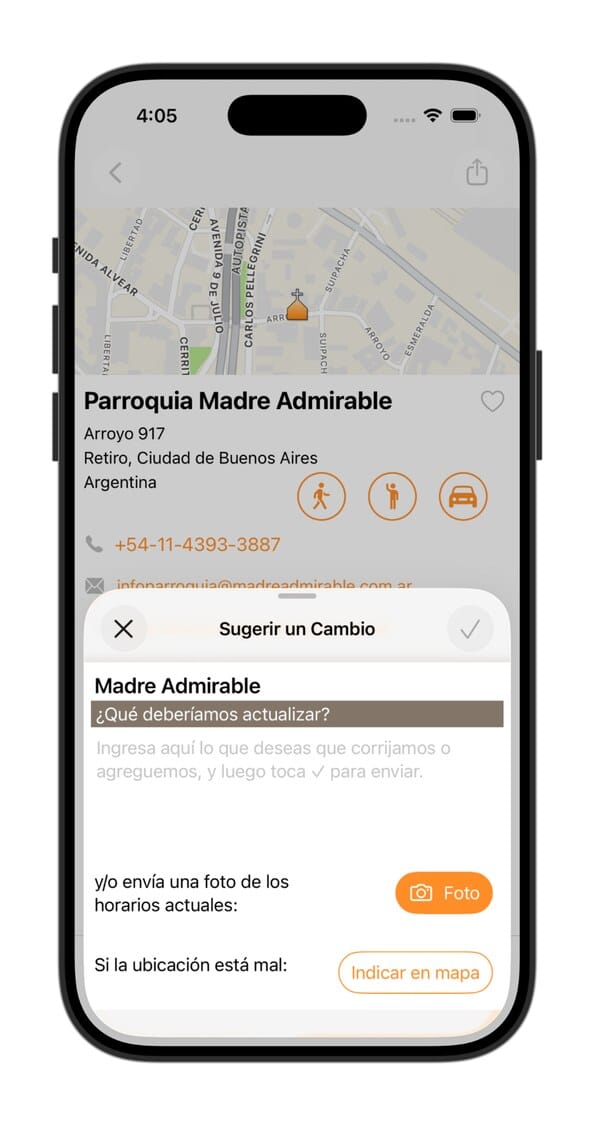 Informar erro - App Horários de Missa - Horários de Missa