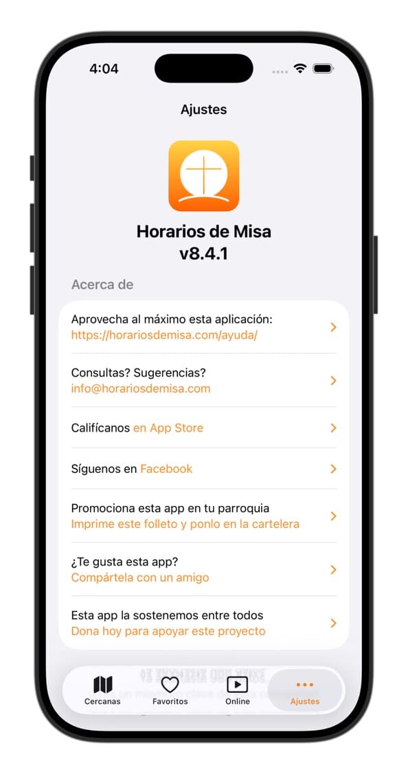 Ajustes 1 - App Horários de Missa - Horários de Missa