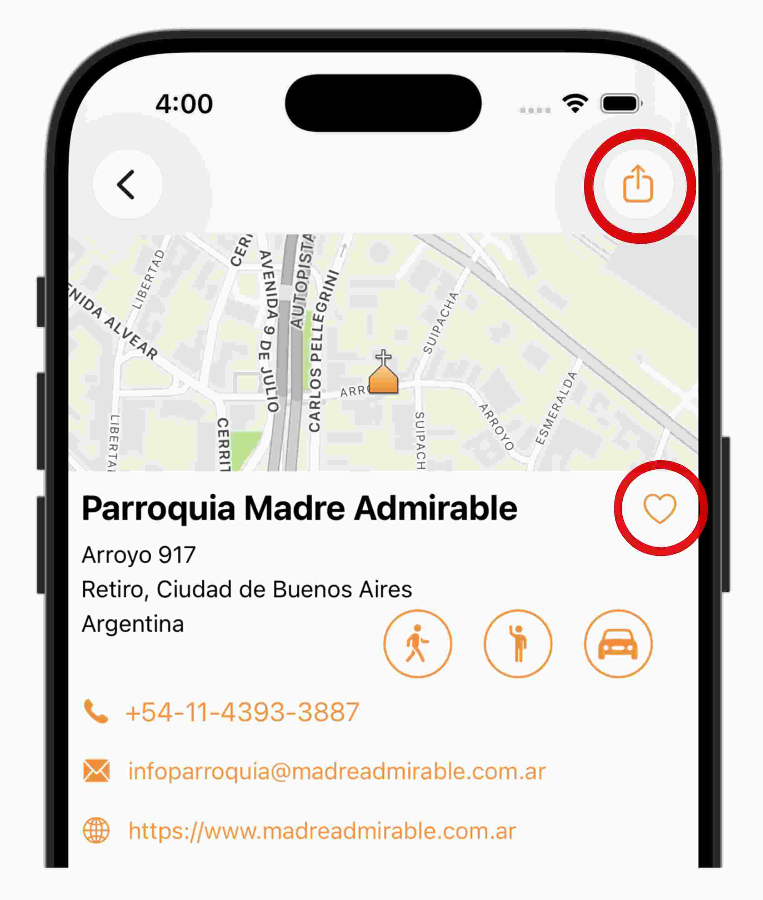 Compartilhar e salvar igreja - App Horários de Missa - Horários de Missa