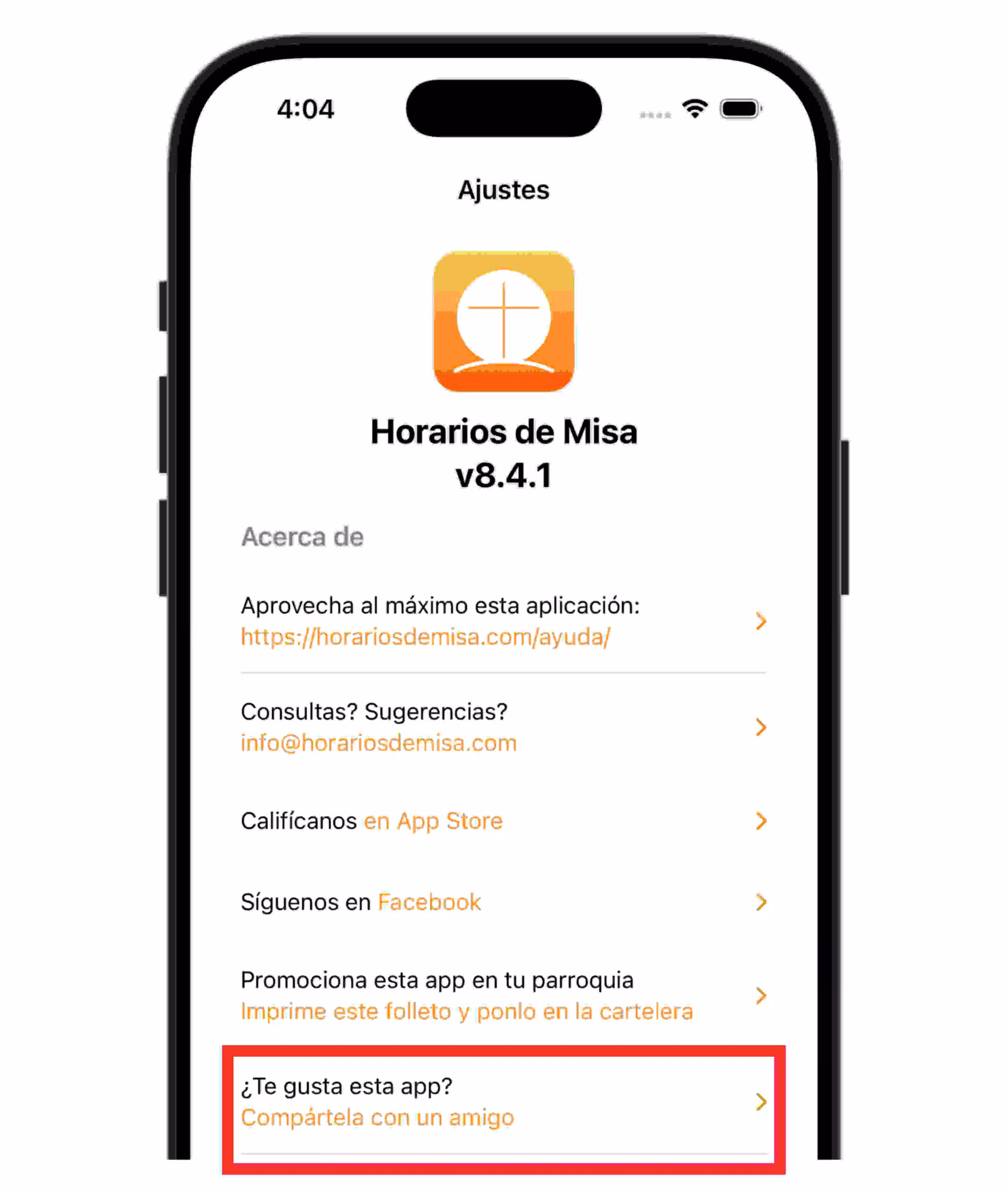 Compartilhar o app - Horários de Missa