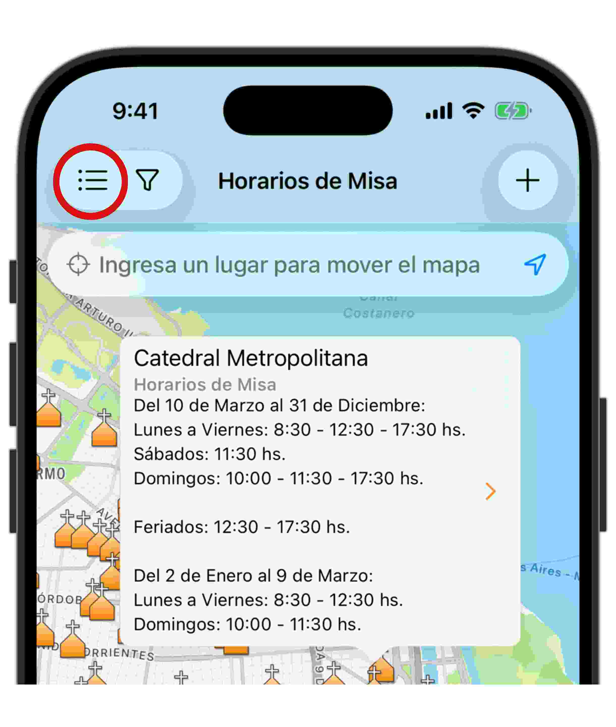 Ícone lista - App Horários de Missa - Horários de Missa