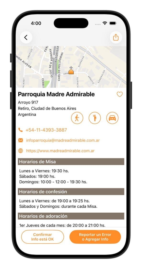 Informações da igreja (completas) - App Horários de Missa - Horários de Missa