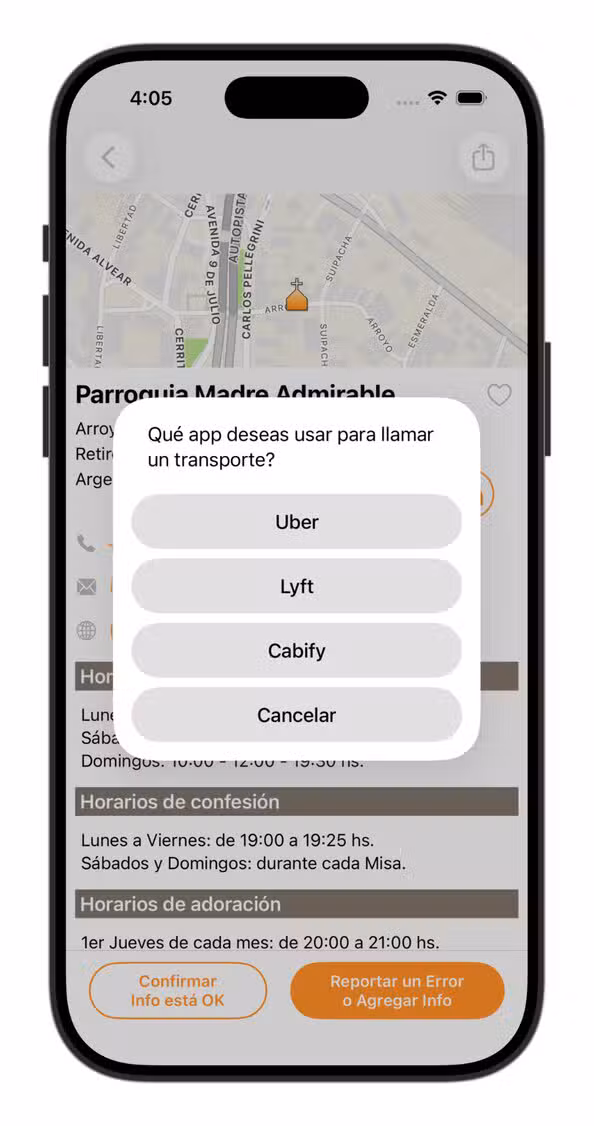 Pedir um carro - Ir à Missa - Horários de Missa
