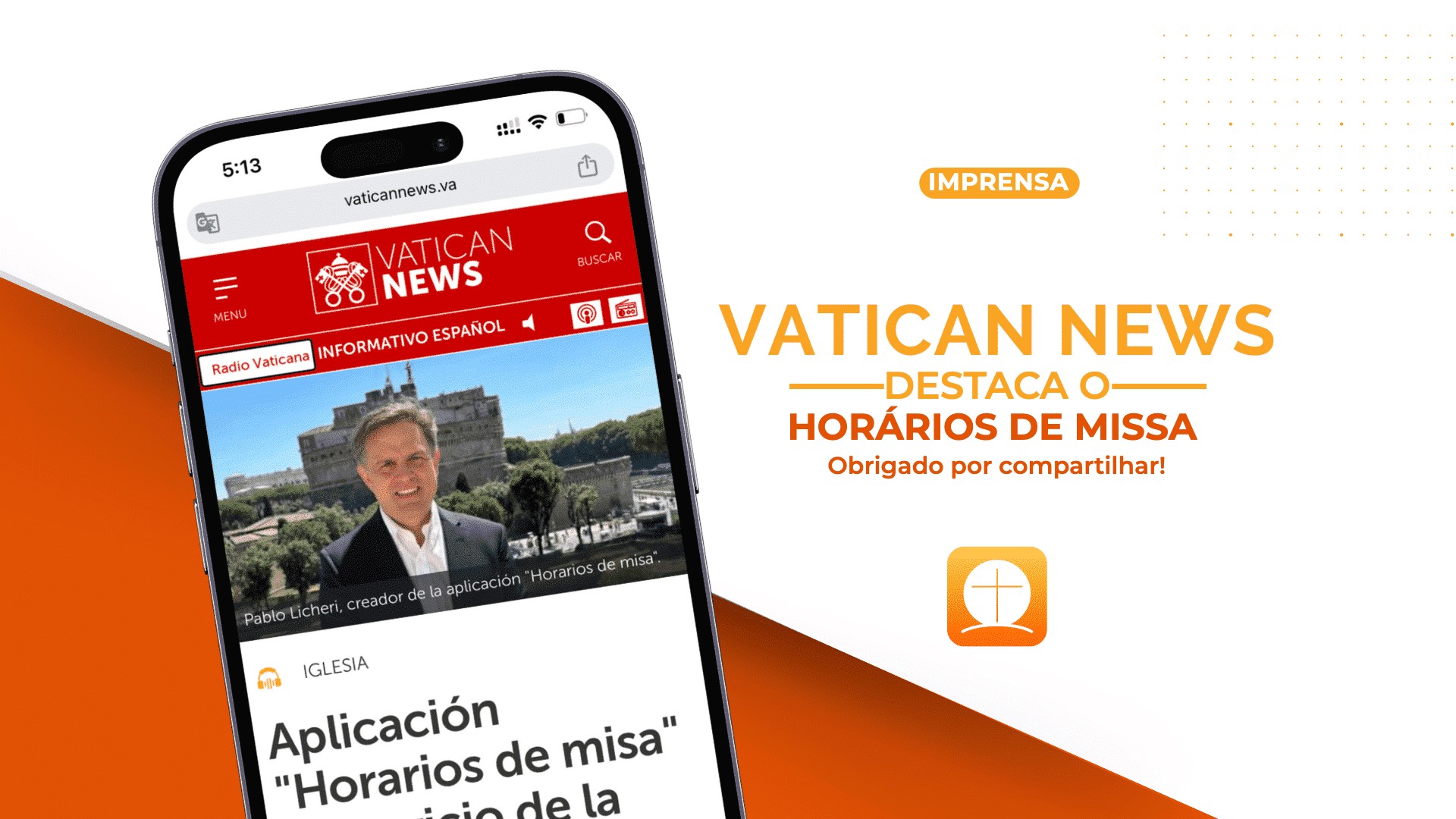 Vatican News destaca o aplicativo Horários de Missa
